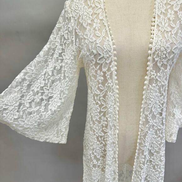Moto Boho ivory lace midi open front kimono cardigan bell sleeves size Medium - Picture 8 of 13